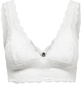 ONLY Damen Spitzen Bustier BH ohne Bügel | Lace Triangel Bra ONLCHLOE | Cups Breite Träger Crop Top, Farben:Weiß, Größe:L