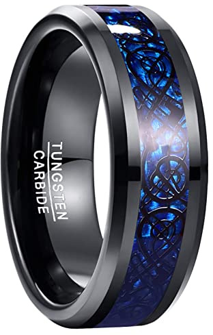 NUNCAD Bague Homme en Carbure de Tungstène, Anneau Dragon Celtique, 8 mm, Alliance de Mariage Noir Taille 60(19.1)