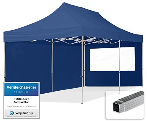TOOLPORT Gazebo Pieghevole Giardino 3x6m - 2 Laterali Alluminio Telo Idrorepellente Padiglione Mercati Sagre Blu