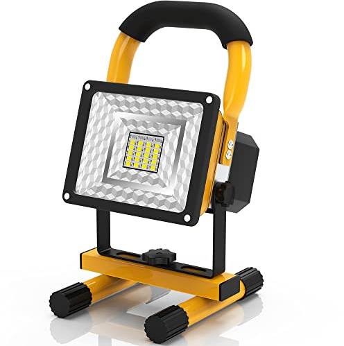 OEUUDD Aluminium Work Light, 4000LM 3 Brightness Modes LED Work Lights, IPX5 Waterproof Flood Lights, 6000K Daylight Portable Work Lights with Stand Perfect for Workshop, Construction Site, Job Site