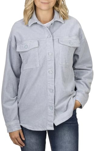 DENIMFY Chemise DFSophia para mujer - Blusa oversize de terciopelo acanalado - Camisa larga - Botonera - Camisa de ocio - Bolsillos - Liso - Algodón - Otoño - Beige - Verde - Azul - S M L XL, L