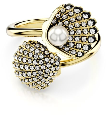 Swarovski Bague ouverte Idyllia, Perle de cristal, Coquillage, Blanche, Placage de ton or