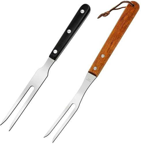 Ponpon 2Pcs Meat Forks Stainless Steel Carving Fork with Wooden Handle Barbecue Fork for Cooking Kitchen (2)