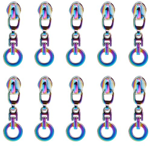 GORGECRAFT 1 Box 14Stke Ringe Reißverschlussschieber Metall Regenbogen Reißverschlussschieber Ersatz Legierung Bunte Charms Reißverschlussreparaturset Für Geldbörse Taschen Herstellung Handwerk Nähen