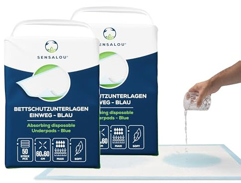 Sensalou Traversine Monouso 60x60 cm – 100 Pezzi – Teli Assorbenti Impermeabili per Incontinenza, Bambini, Anziani, Animali, Letto, Cambio, Protezione Igienica, Assistenza Domiciliare e Sanitaria