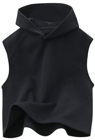 Sweat à Capuche Enfant 3-14 Ans Coton Ample Tee Shirt Ado Fille sans Manches été Elegant Chic Confortable Fluide Fashion Casual Sport Vacances Débardeur Chemise (Black, 13-14 Years)