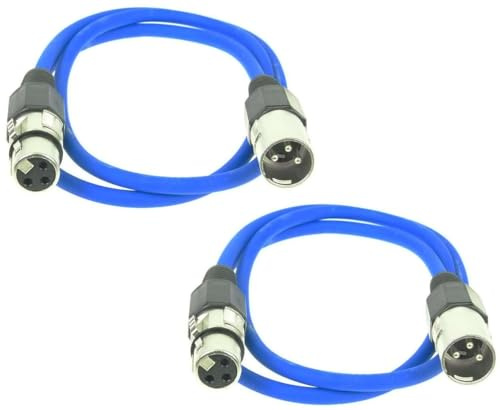 Paccs 2 Stück 1 m Mikrofonkabel Blau XLR Stecker male auf XLR Buchse female - Symmetrisch Audio Kabel DMX OFC-Kupfer