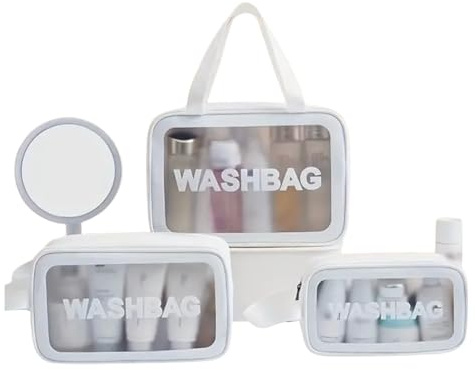 HealthyMoov Trousse de Toilette Pochette Maquillage cosmétiques parfums Vanity Case Sac de Voyage Accessoire de beauté Rangement Salle de Bains Transparent étanche Waterproof (Blanc 3pcs)