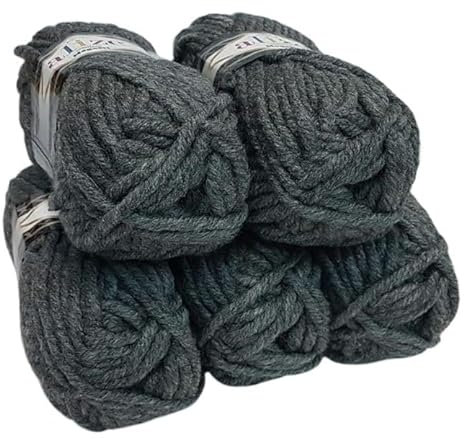 Ilkadim Export Superlana Megafil 5 x 100 gramm Super Dicke Wolle Megafil zum Stricken und Häkeln 500 gramm Paket (dunkel grau 182)