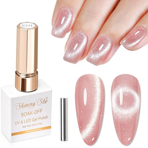 Shining She UV Nail Polish 9D Holographic Glitter Cat Eye 15ML Gel Magnetic Soak-Off Polish for Beginners Salon
