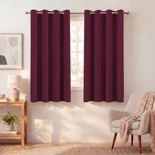 BellaHills Verdunklungsvorhänge Kurz Thermovorhang Wohnzimmer Burgundrot H145xB140cm 2er Set Gardinen Blickdicht Kälteschutz Wärmeisolierend Ösenschal Schlafzimmer Blackout Curtains for Living Room