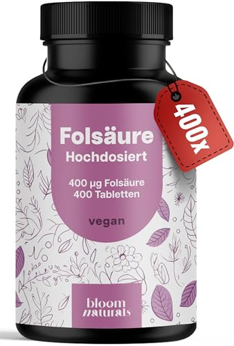 Acide Folique Hautement Dosé - 400 Comprimés - Vitamine Grossesse - Vitamine B9 Acide Folique - Vegan & Produit en Allemagne
