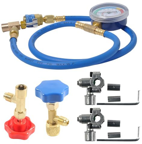 Kit De Recarga De Aire Acondicionado | Refrigerante Inteligente R134a | Herramientas Precisas de Detección de Fugas para Recarga y Diagnóstico en Coches Camiones Vehículos y Hogar