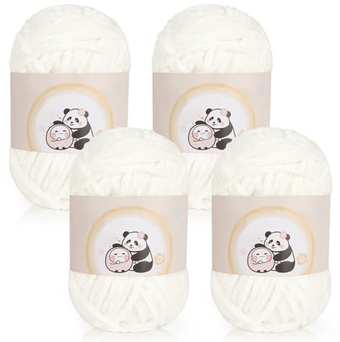 Aeelike 400g Warme Chenille Wolle zum Häkeln, Flauschige Dicke Garn zum Handstricken, Samt Velvet Babywolle zum Stricken, Weich Plüschwolle für Amigurumis Babydecke, Beige