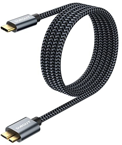SUNGUY Câble USB C vers Micro B, 1.5m USB 3.1 10Gbps Cable disque dur externe USB C Compatible avec Toshiba, Seagate, WD, Disque Dur, Galaxy S5 Note 3, HDD