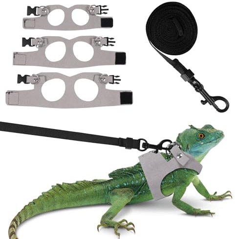 Fnaobai Ensemble harnais et laisse pour dragon barbu - 3 tailles ajustables - Gilet en cuir d'entraînement et de promenade pour lézards - Corde de traction anti-évasion pour petits reptiles