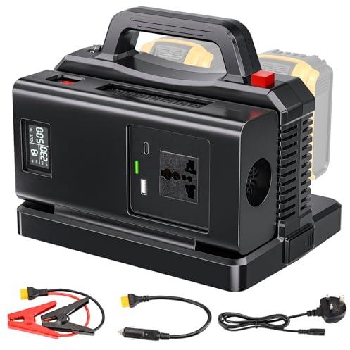 500W Pure Sine Wave Power Inverter 18v to 240v, 2-Ports Battery Charger for DeWalt 18v Battery,Car Inverter DC 12v to AC 230v for Camping, Travel,Emergencies(Tool Only)