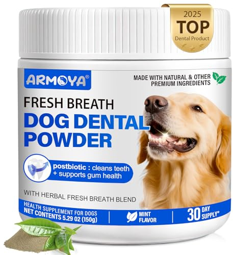 Dog Teeth Cleaning Powder - Dental Powder for Dogs Teeth - Plaque Removal - Supports Gum Health - Tartar Remover with Natural Herb Blend and Postbiotics 30 Day Supply - Mint Flavor