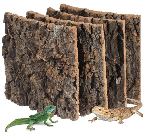 SIXHAOBU 4er-Pack Korkrinde für Reptiliengehege, Kork Terrarium Hintergrund, 15 x 15 cm, natürliche Rinde, Terrarium, Dekoration, Reptilien-Klettermatte, Realistische Rindenmatte für Aquarien