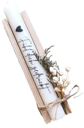 Fühl dich gedrückt - Stabkerze mit Spruch - Geschenkset - Kerze mit Text - Trockenblumen - in Holzbox Holzverpackung - Geburtstag - Geschenk - Mitbringsel