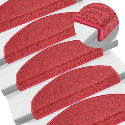 Mokuyary Stufenmatten 15 STK. 65x24x4 cm Rot Halbrund Groß Stufenmatten Treppen Teppich Innen rutschfest für Kinder, Älteste und Haustiere