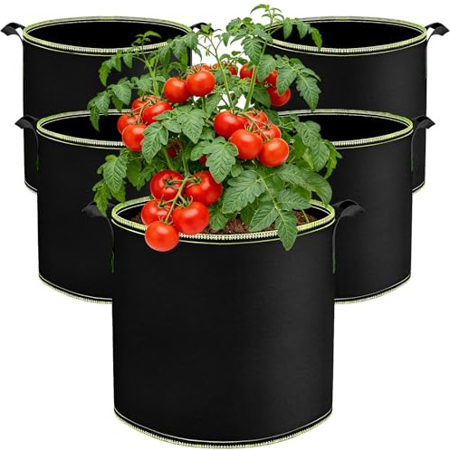 Biamaleu 22L Sac de Culture, 5 Pièces Sac de Plantation Non Tissé, Sacs à Plantes avec Poignée, Réutilisable, pour Tomates, Carottes, Fraises, Pommes de Terre, Légumes, Fleurs (22L)