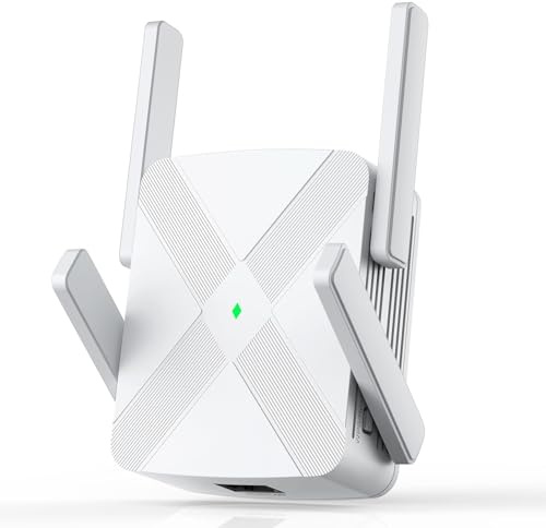 Ripetitore WiFi, 4 antenne Extender WiFi, 1200Mbps Doppia Banda Rinforzo Wi-Fi, Copre fino a 12880 piedi quadrati, Booster Internet - con porta Ethernet, Intensificatore di segnale wireless domestico