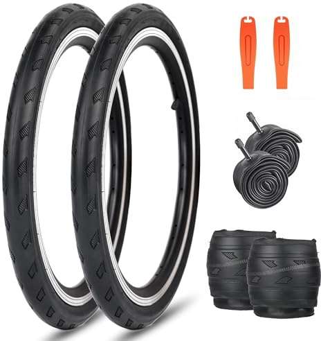 MEGHNA 16 inch Bike Tire Folding Bike Tire 16 x 1 3/8 inch (37-349) Foldable Tire Replacement Street Tire for Road Racing Fast Rolling for City Bike (Black - 2 Tires 2 Inner Tubes, 16 x 1 3/8 inch)