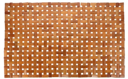 HOMSFOU Tappetino Antiscivolo in Bambù Naturale 40x60 Cm, Pieghevole e Resistente All’umidità, Stuoia in Legno per Bagno, Sauna e Spa, Accessorio per Doccia e Vasca