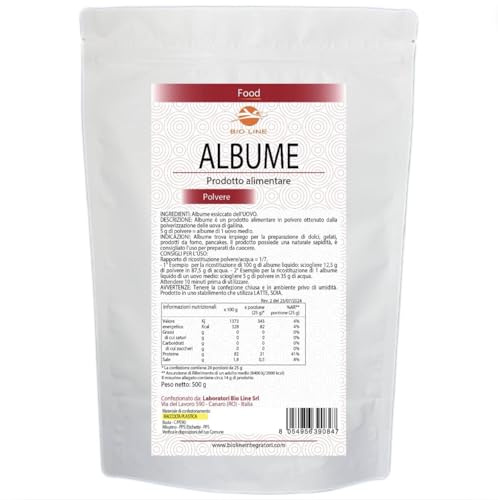 Albume d'Uovo in Polvere Prodotto Alimentare Ottenuto da Uova Fresche di Gallina, (Neutro, 500 g) Indicato per Preparazione Dolci e Alimenti da Forno, Prodotti Alimentari Naturali