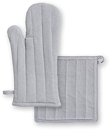 TODAY Set mit Handschuh und Topflappen Baumwolle Set mit Handschuh und Topflappen Baumwolle 32 x 20 cm, Baumwolle, grau, 32x20x2 cm