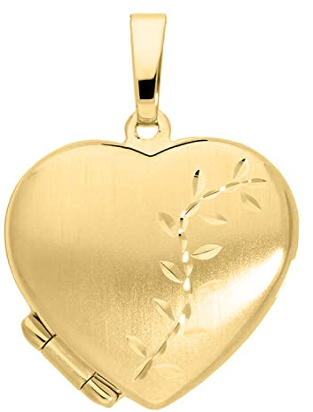 My Gold damer hänge medaljong (utan kedja) äkta gult guld 375/585 guld (9/14 karat) vikbara foton 22 mm x 16 mm hjärta familj, Groß, Gult guld, Ingen ädelsten