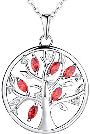 JO WISDOM Collier Pendentif Arbre de vie Yggdrasil Argent 925 Femme AAA Zirconium Pierre de naissance de Janvier Couleur Grenat