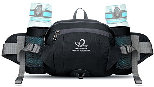 WATERFLY Hiking Waist Pack Bum Bag Waist Bag with Bottle Holder Running Bag for Camping Climbing Travel Cycling and Dog Walking (Dark Grey)