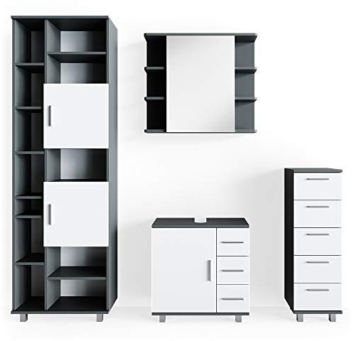 Vicco Badmöbel-Set Ilias, Anthrazit, 60 cm | besteht aus Waschbeckenunterschrank, Spiegelschrank, Hochschrank und Midischrank