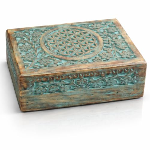 Tolle Geburtstagsgeschenkideen, handgefertigt, dekoratives Schmuckkästchen aus Holz, für Schmuck, Andenken, Schatztruhe, Schmuckhalter, Uhrenschloss, 20 x 12 cm, Geschenkidee (Blue)
