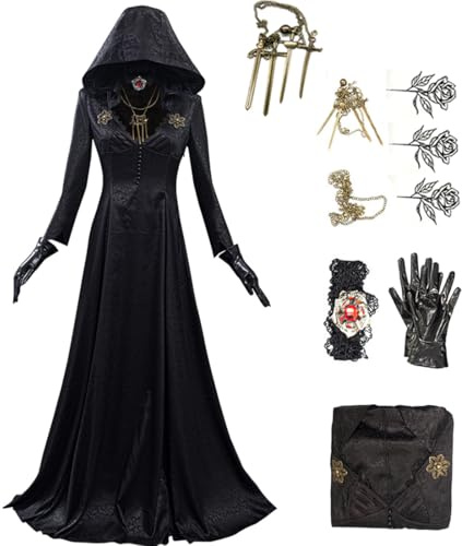 Gosbeliy Womens Moth Lady Cosplay Dress Halloween Black Cloak Costume,female,Large