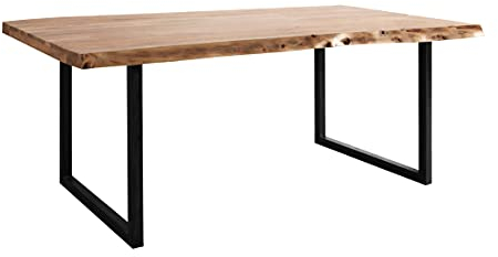 WOLFMÖBEL Live edge Esstisch GURU mit Iron legs, 180x90, Platte 55 mm, Akazie, Farben: acana, legs black
