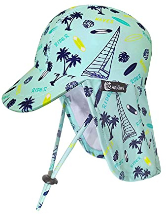 weVSwe Cappello da Sole per Bambini UPF 50+ Cappelli con Patta Tesa Larga Protezione Completa Sottogola Regolabile Cappello da Sole da Spiaggia Estivo Tavola da Surf Verde 12-24 Mesi