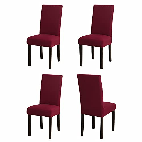 Sufdari Stuhlhussen 4er Set Rot, Stretch Esszimmer Stuhlbezug für Esszimmerstühle, Abnehmbarer Waschbarer Spandex Stuhlüberzug für Küchenstühle,Hotel, Bankett(Rot, 4 Stück)