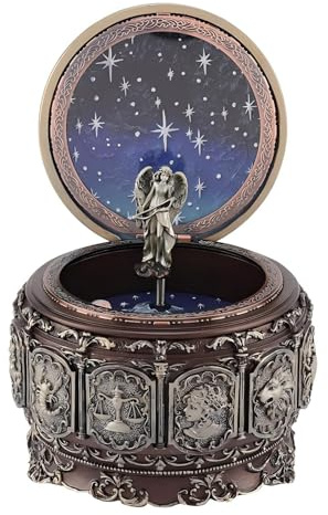 VIFERR Spieluhr, Vintage Spieluhr mit 12 Sternbildern und Rotierende Göttin, Funkelndes LED-Licht, Geschenk für Geburtstag, Weihnachten, Valentinstag (Sagittarius)