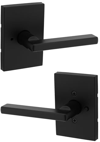 Kwikset Halifax Interior Privacy Door Handle with Lock, Door Lever for Bathroom and Bedroom, Matte Black Reversible Keyless Push Button Lock Door Lever, with Microban Protection