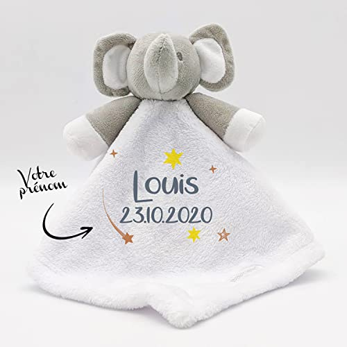 KDO MAGIC - Plüsch personaliserte Baby - Elefant - Mehreren Logo - Anpassbarer Vorname - Geschenkidee zur Geburt, Geburtstag, Taufe (Motiv: Stern)