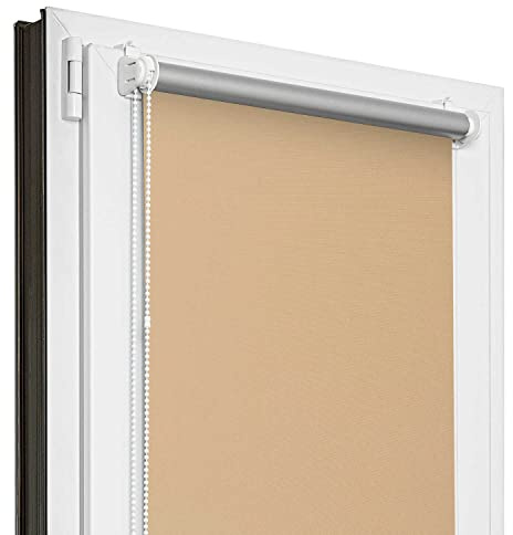 Estika Verdunklungsrollo Thermorollo ohne Bohren - 130 cm x 150 cm - Beige - 13 Stofffarben, Rollos für Fenster ohne Bohren, Klemmfix-Rollos für Innenfenster (130 cm Stoffbreite)