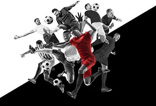 wandmotiv24 Fototapete Fußballspieler in Schwarz Weiß und Rot, 300 x 210 cm - selbstklebende Strukturtapete, Wanddeko, Wandbild, Wandtapete, Abstrakt Fussball M6038