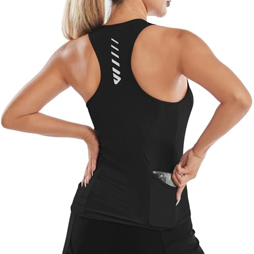 logas Sport Top Damen Atmungsaktiv Tanktop Flektierend Radtrikot äRmellos Dehnbar Shirts Für Sport,Yoga,Laufen Tank Sommer Taschen Schwarz1 M