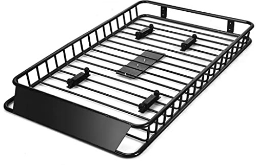 GiantexUK Roof Rack Basket Tray, Steel Luggage Cargo Carrier with Bars & Wind Fairing, Rooftop Luggage Holder for Car SUV Truck Jeep (116-162x99x15cm, 113kg Capacity)