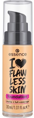 essence I LOVE FLAWLESS SKIN foundation, Nr. 60, langanhaltend, mattierend, sofortiges Ergebnis, matt, vegan, ölfrei, UVA- und UVB-Filter + SPF 20, ohne Parfüm, 1er Pack (30ml) | Hohe Abdeckung, natürliches mattes Finish, Langlebig, UVA/UVB-Filter, Fundament, Sofortiges Ergebnis