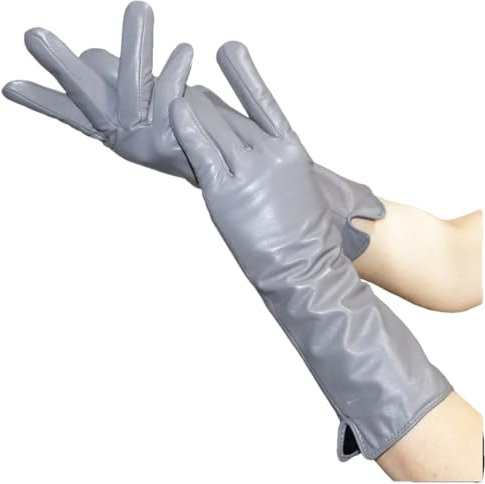 Damen Schaffell Mittellang Plus Fleece Verdickte Winter Wärme Touchscreen Fahren Leder Handschuhe, Hellgrau 30cm, 7