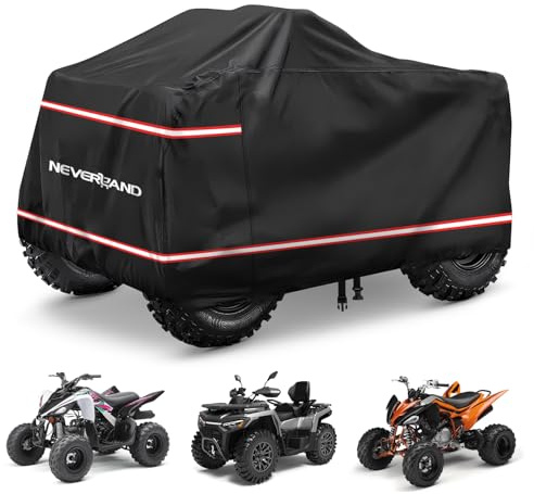 NEVERLAND Funda Quad/ATV XXXL Impermeable 210D con Bandas Rojas - Cubierta Protección UV, Lluvia y Nieve - Borde Elástico y Hebillas Antiviento para Todo Terreno (256 x110x 120CM)